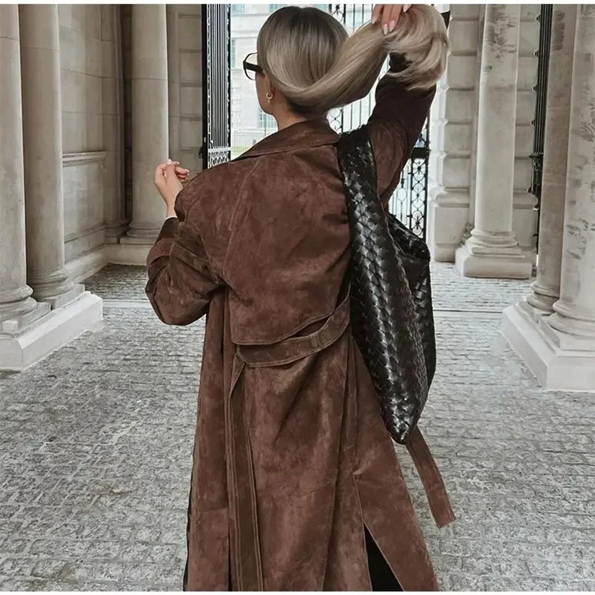 GIOIO - Abrigo Mujer Doble Botonadura Solapa Ecopiel Caqui Elegante Otoño