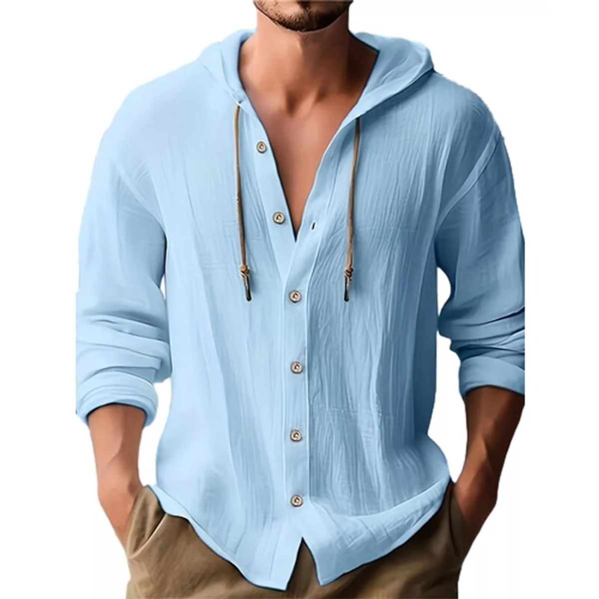 GIOIO - Camisa Informal Con Botones Y Capucha Para Hombre