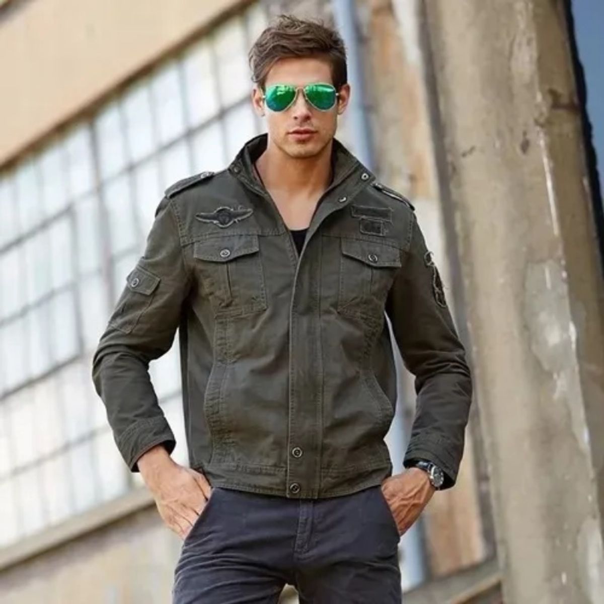 GIOIO - Chaquetas Estilo Militar Chamarra Abrigos Hombre Cremallera