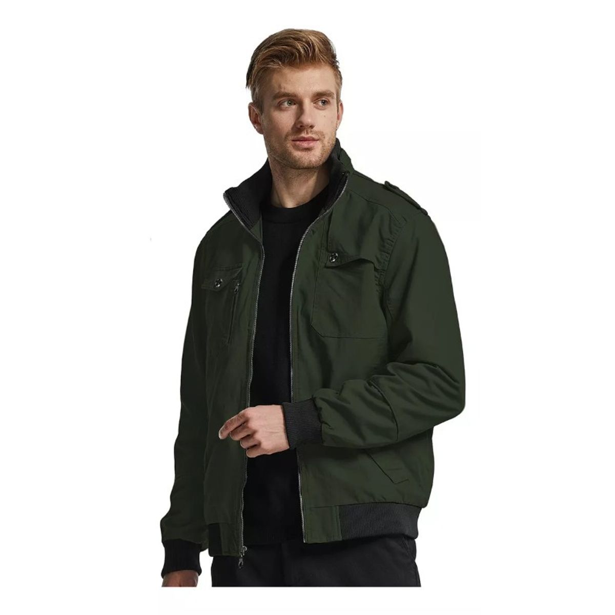 GIOIO - Chamarra Informal Clásica Militar Con Cremallera Para Hombre