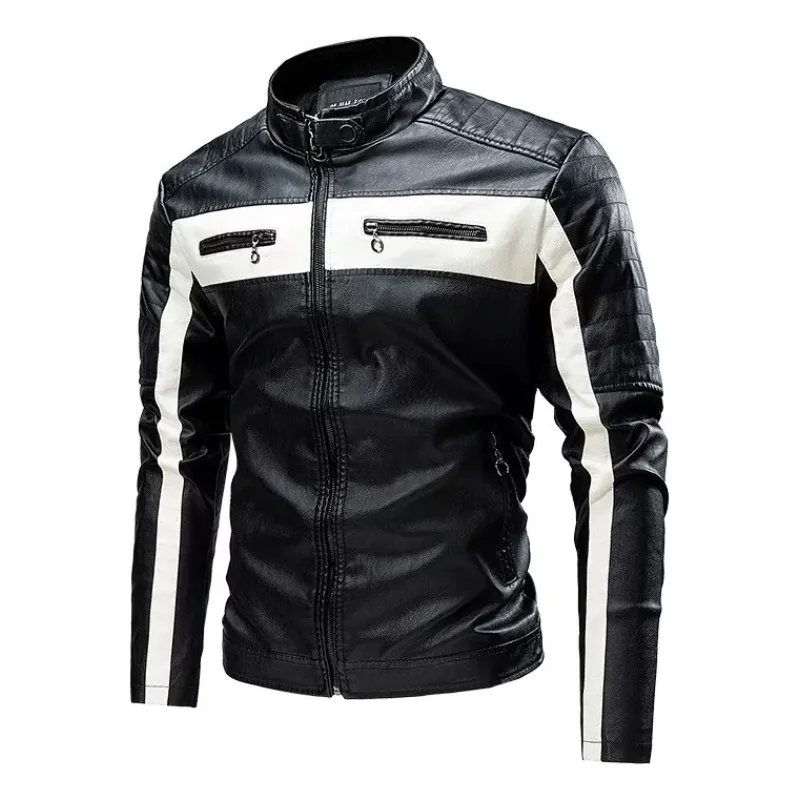GIOIO - Chaqueta De PU Biker T60 Hombre Chaqueta De Aviador Slim