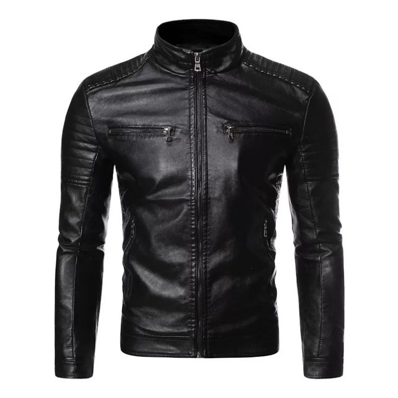 GIOIO - Chamarra De Piel Con Doble Cremallera Para Motociclista