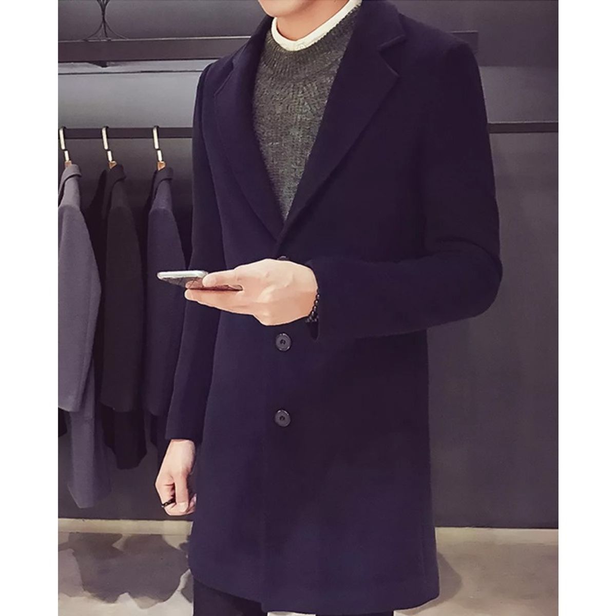 GIOIO - Gabardina Casual De Hombre De Negocios De Mezcla De Lana