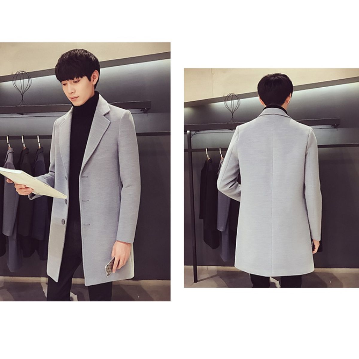 GIOIO - Gabardina Casual De Hombre De Negocios De Mezcla De Lana