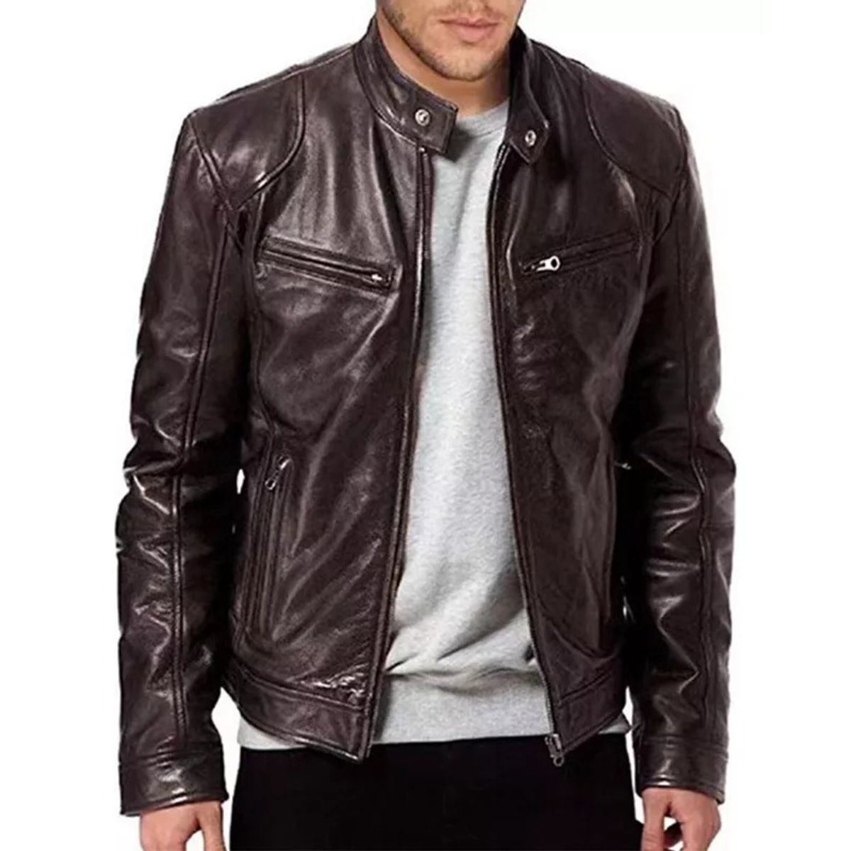 GIOIO - Chaqueta Biker Slim Para Hombre Para Hombre Rompevientos
