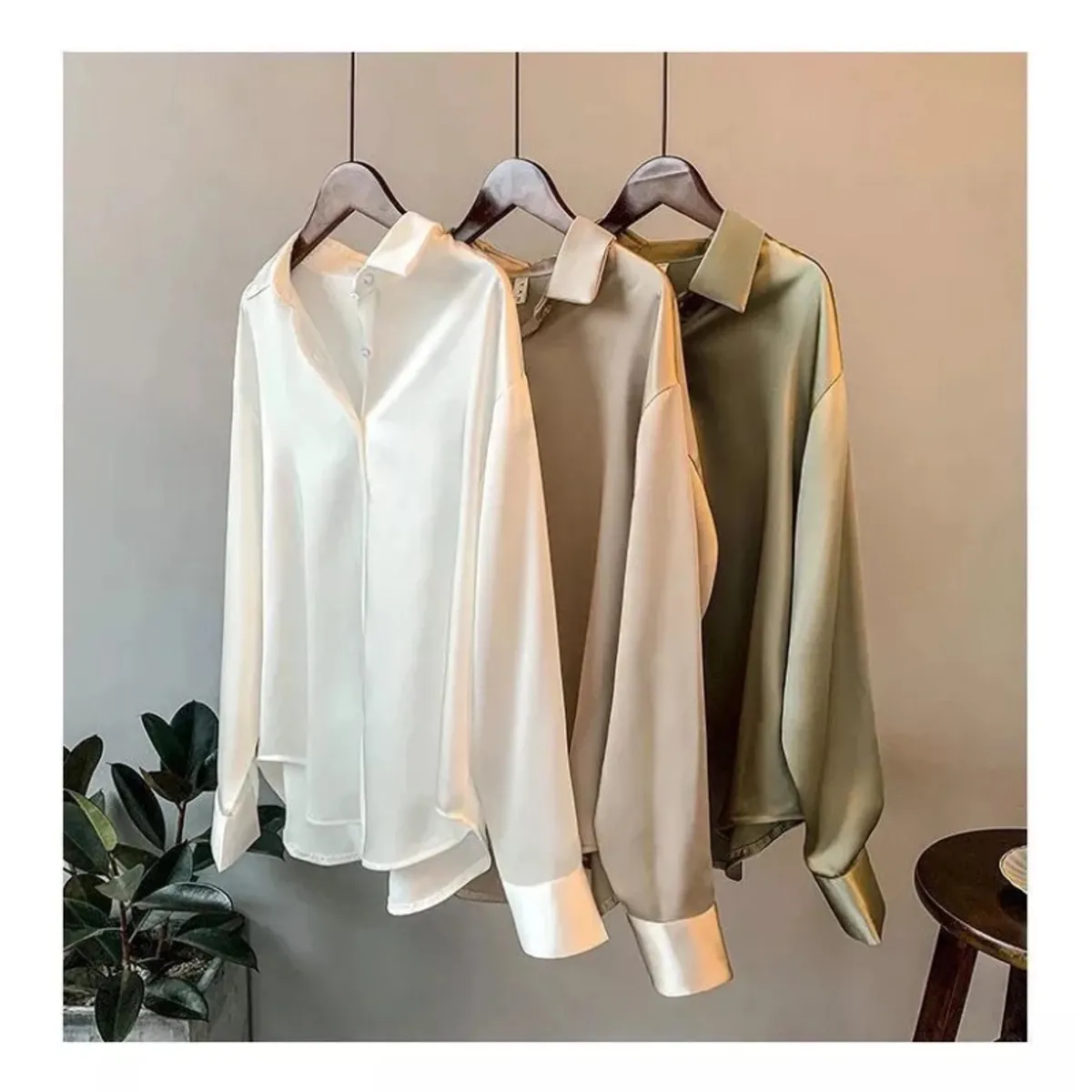 GIOIO - Camisa De Gasa Satinada Top De Seda Para Mujersuave Y Cómod