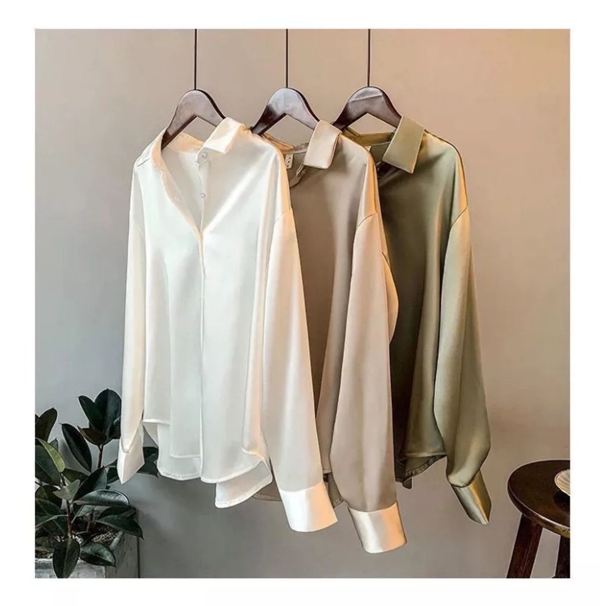 GIOIO - Camisa De Gasa Satinada Top De Seda Para Mujersuave Y Cómod