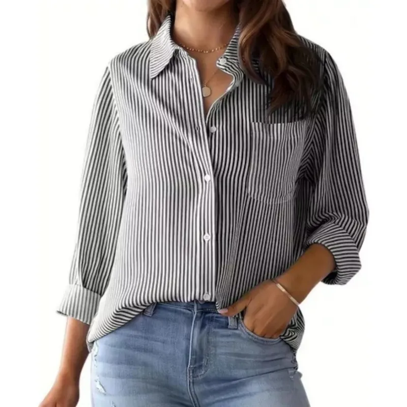 GIOIO - Camisa A Rayas Casuales Holgada De Manga Larga Para Mujer