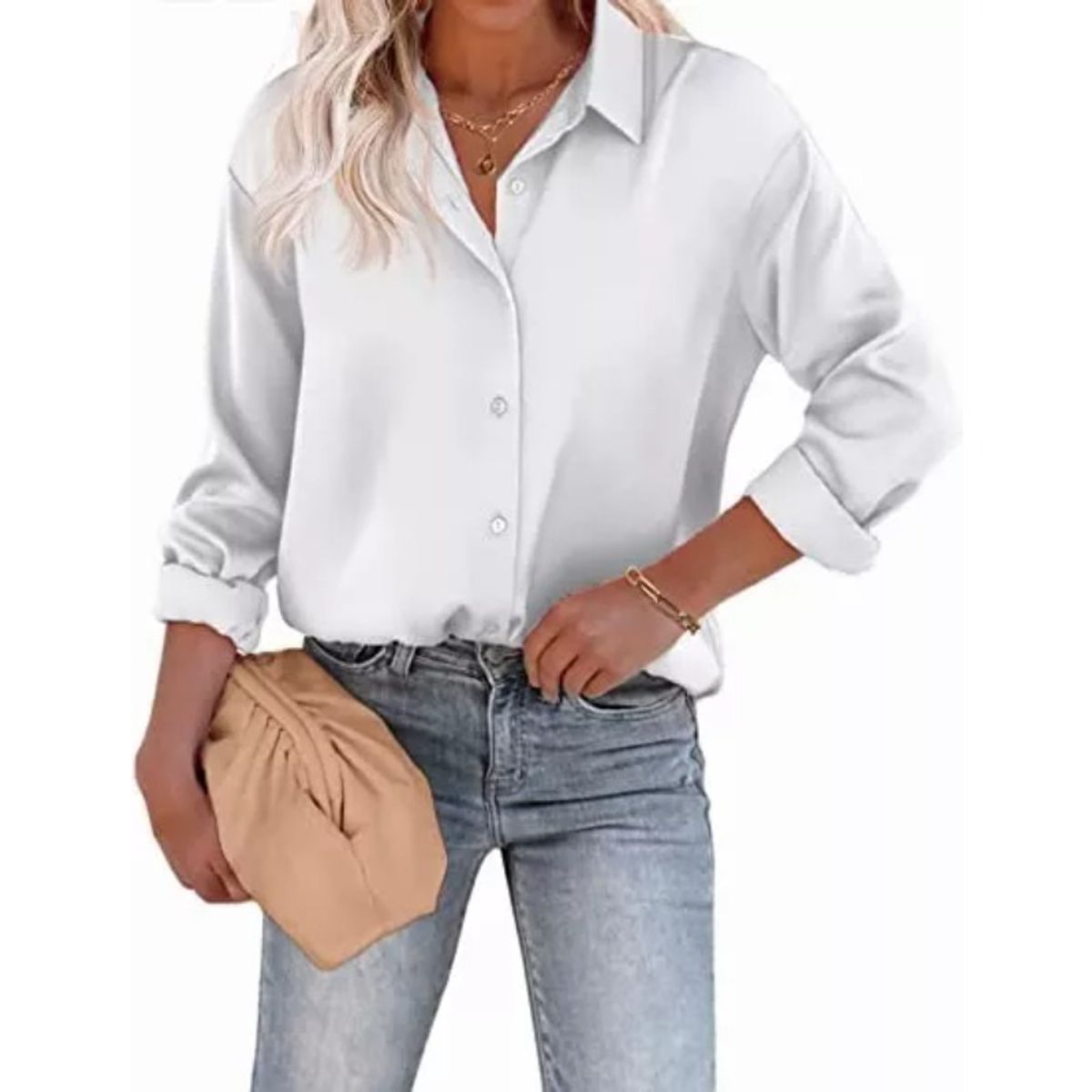GIOIO - Increíble Cuello V Blusa Satén Moda Casual Elegante Diseños