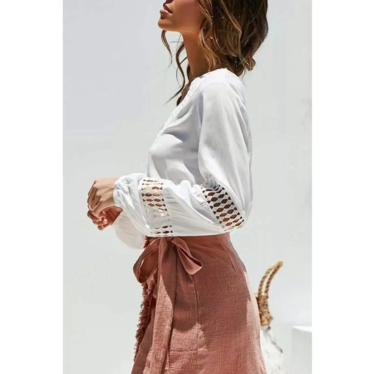 GIOIO - Blusas Hueca Sexy De Encaje Con Escote En V Profundo Mujer