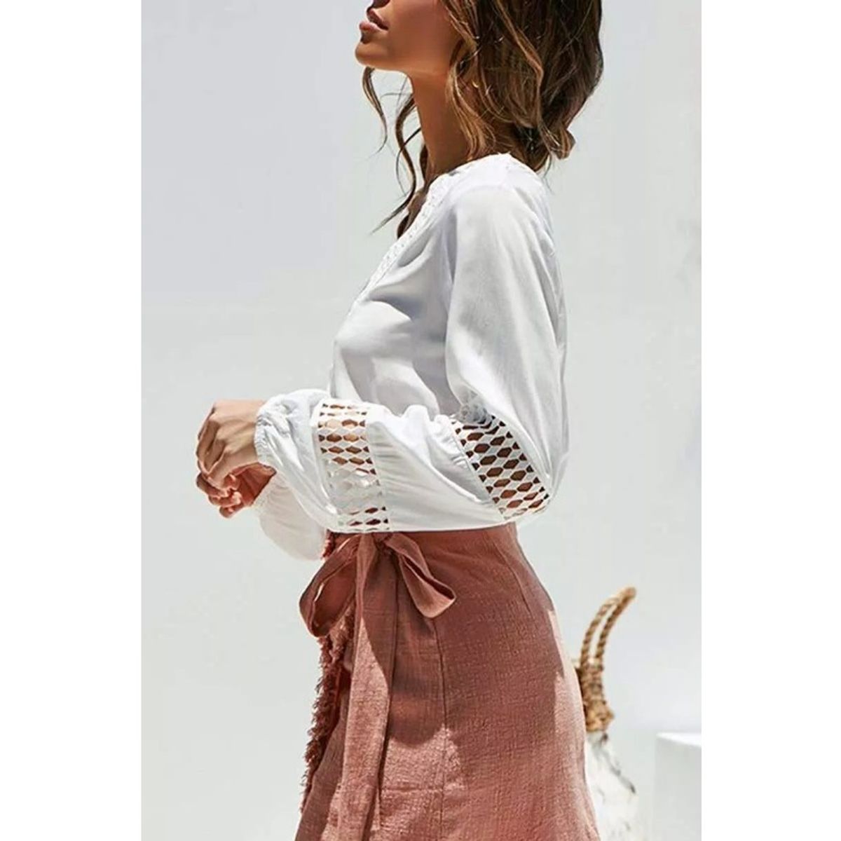 GIOIO - Blusas Hueca Sexy De Encaje Con Escote En V Profundo Mujer