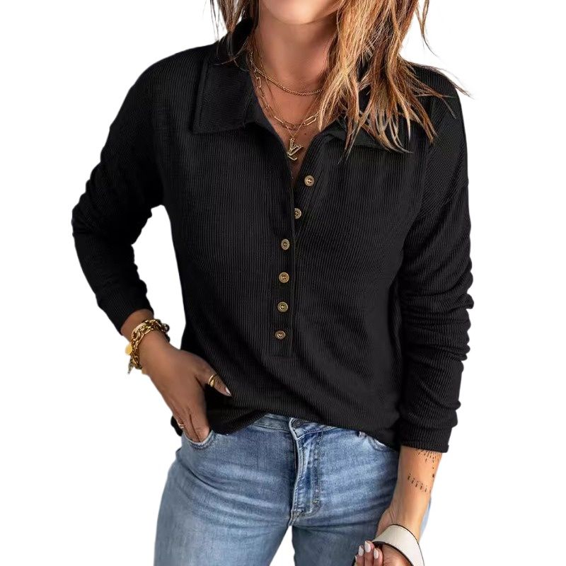 GIOIO - Suéter Mujer Punto Liso Solapa Botones Holgado Manga Larga Casual