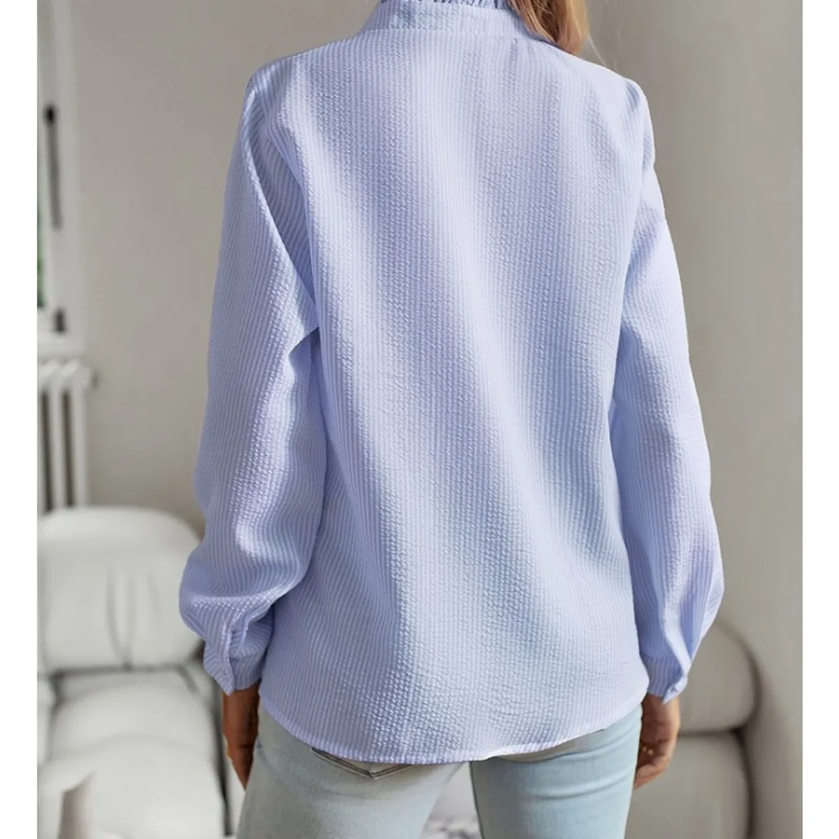 GIOIO - Camisa Mujer Abierta Volantes Manga Globo Larga Holgada