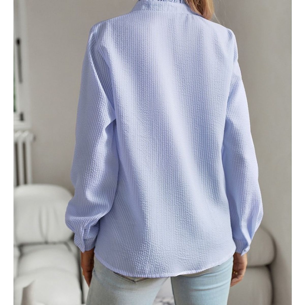 GIOIO - Camisa Mujer Abierta Volantes Manga Globo Larga Holgada