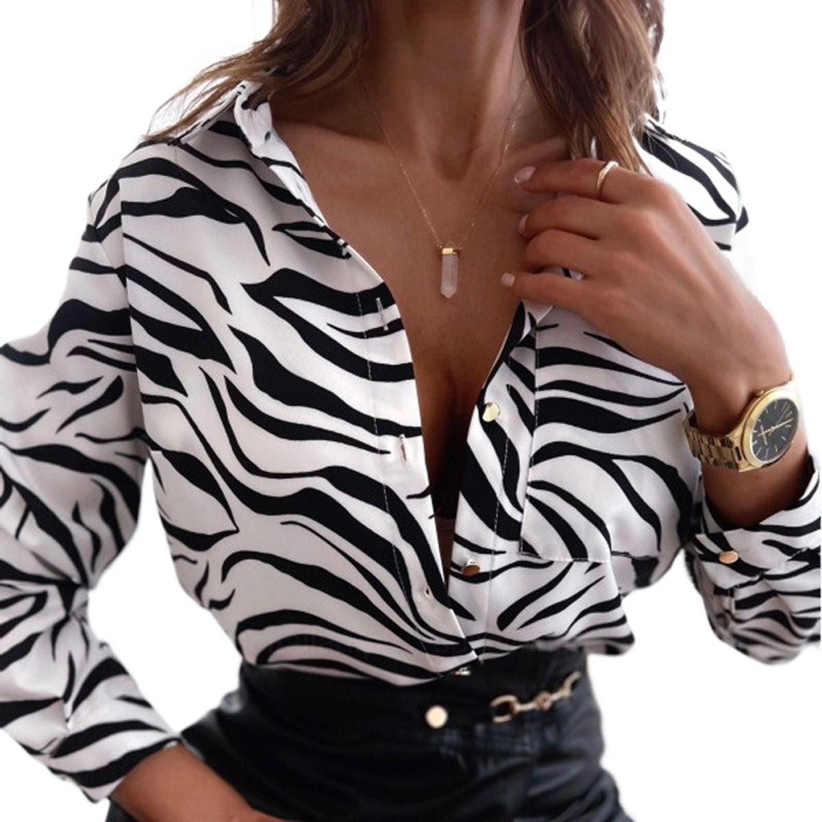 GIOIO - Camisa Mujer Estampado Barroco Abierta Holgada Manga Larga Casual