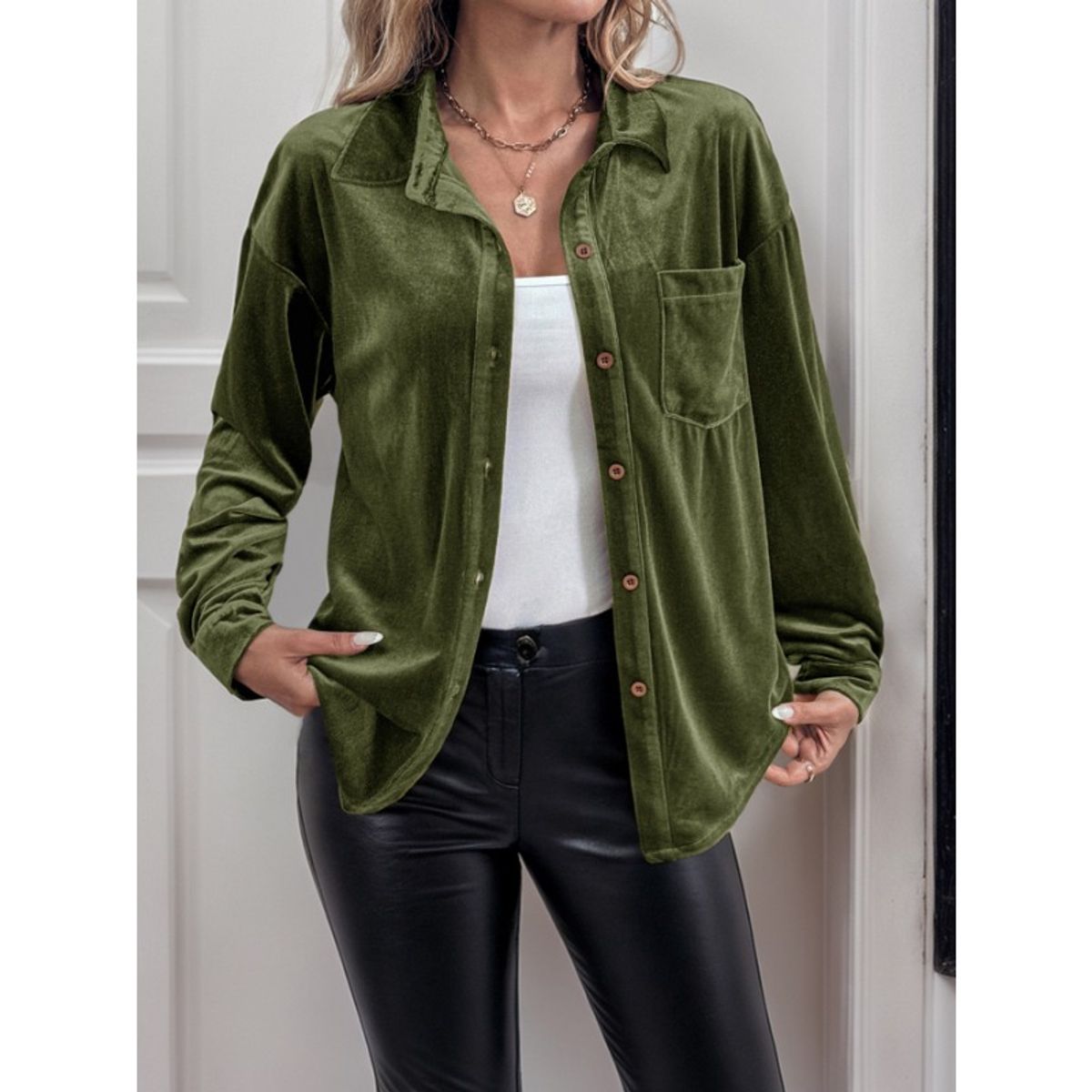 GIOIO - Camisa Mujer Liso Americana Botones Delanteros Manga Larga Casual