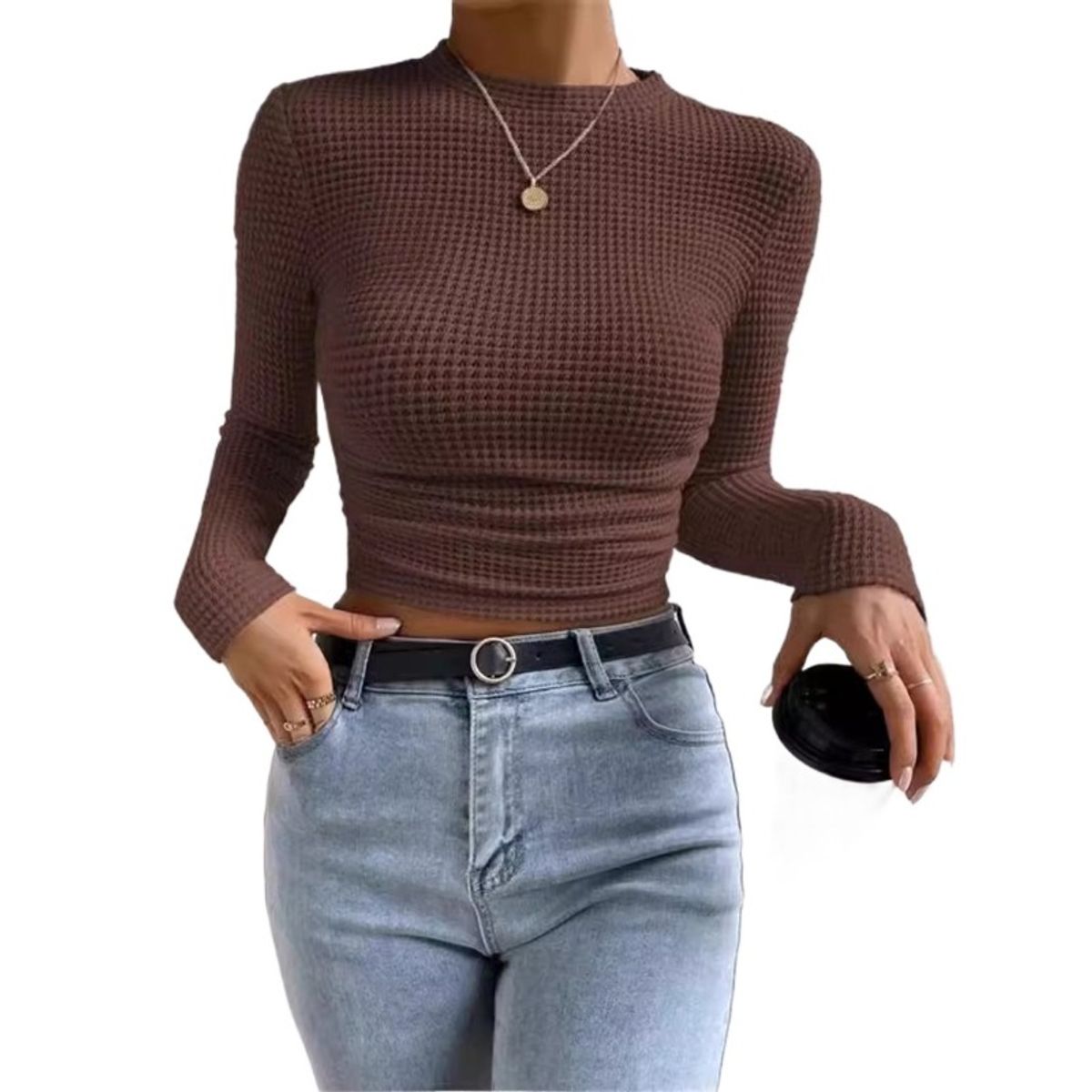GIOIO - Blusa Mujer Cuadros Entallada Manga Larga Fruncida Casual