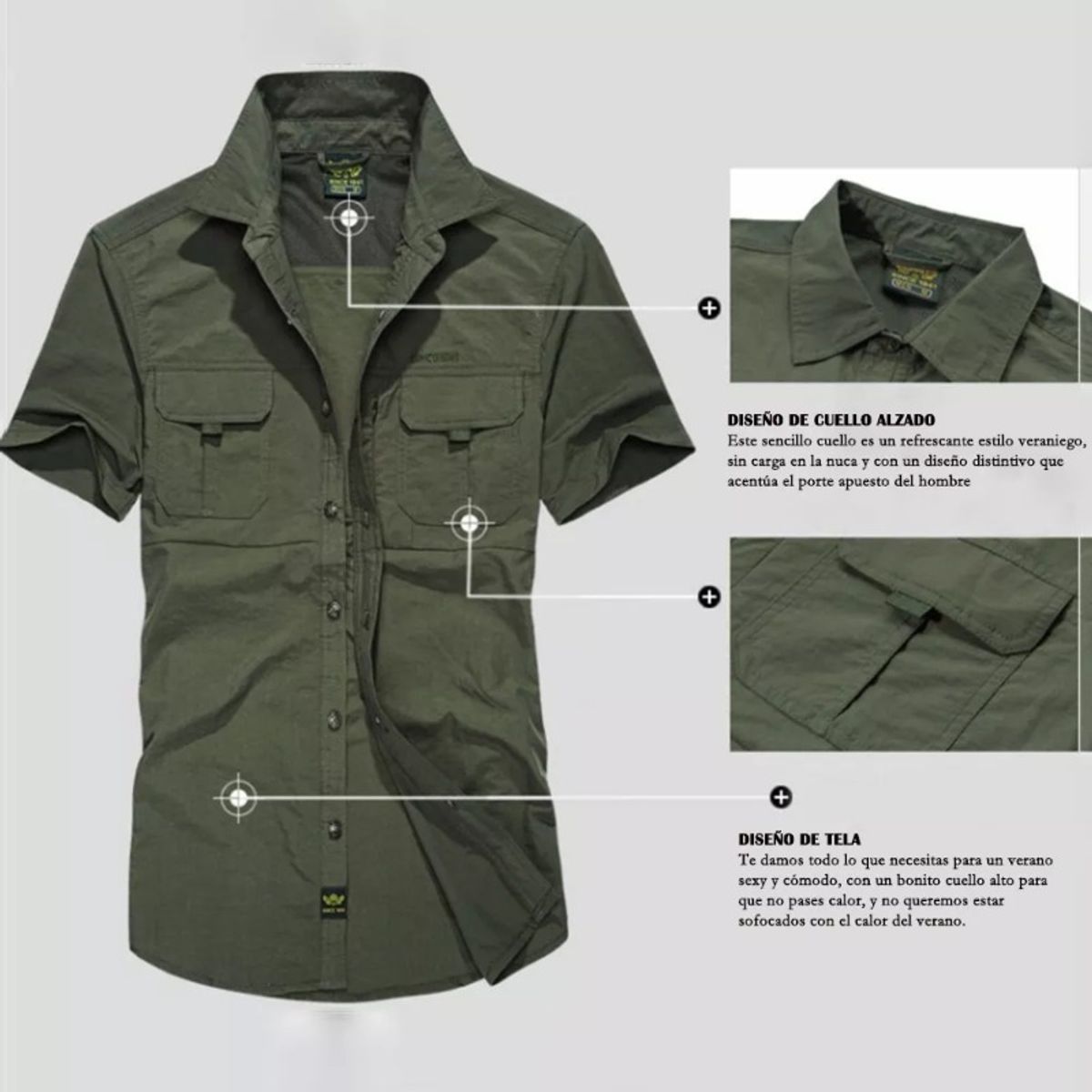 GIOIO - Camisa Manga Corta De Trabajo De Secado Rápido Para Hombre