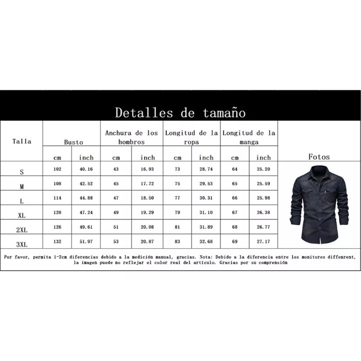 GIOIO - Camisa Casual De Mezclilla Y Manga Larga Para Hombre