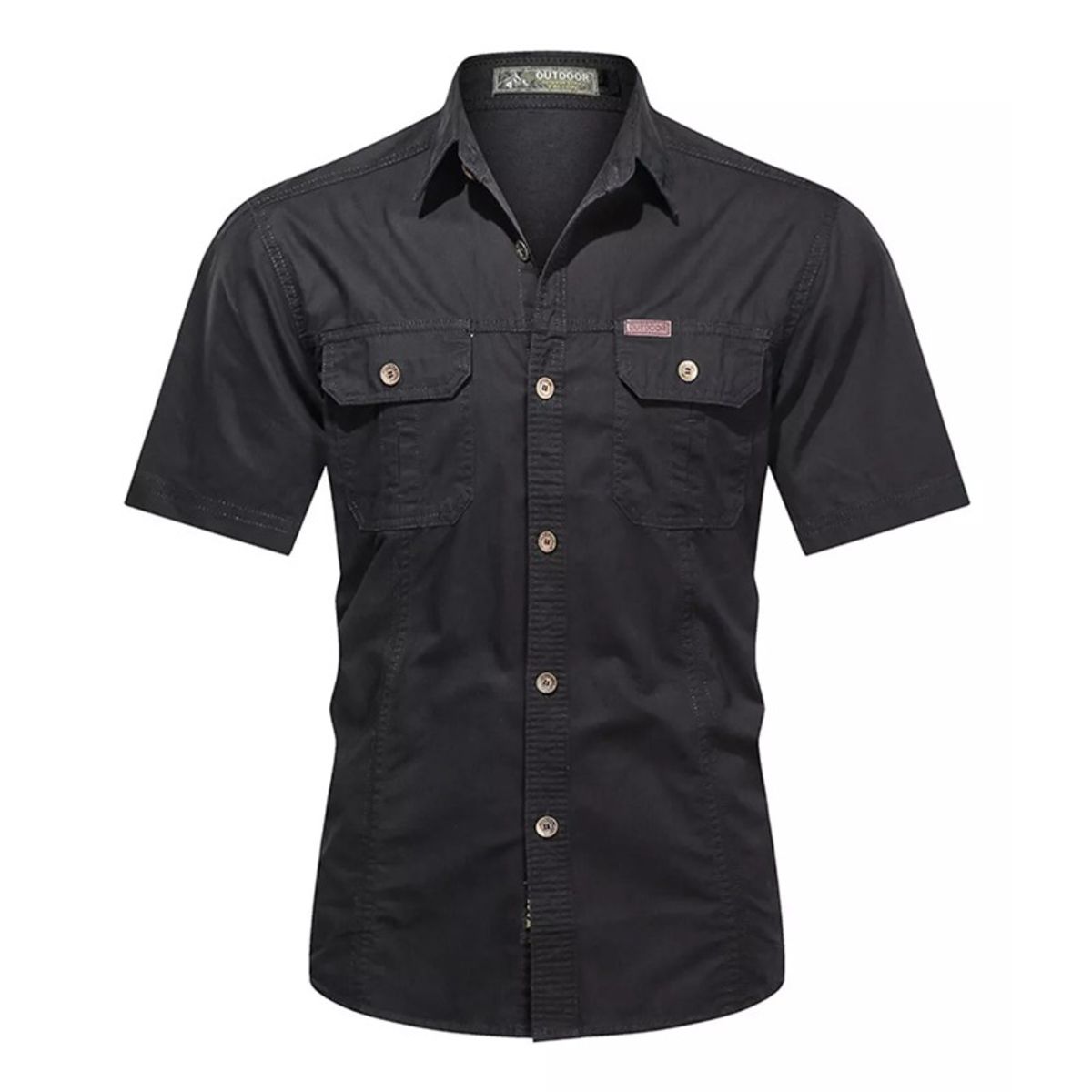 GIOIO - Camisa Casual De Algodón Con Solapa Mangas Short Para Hombre