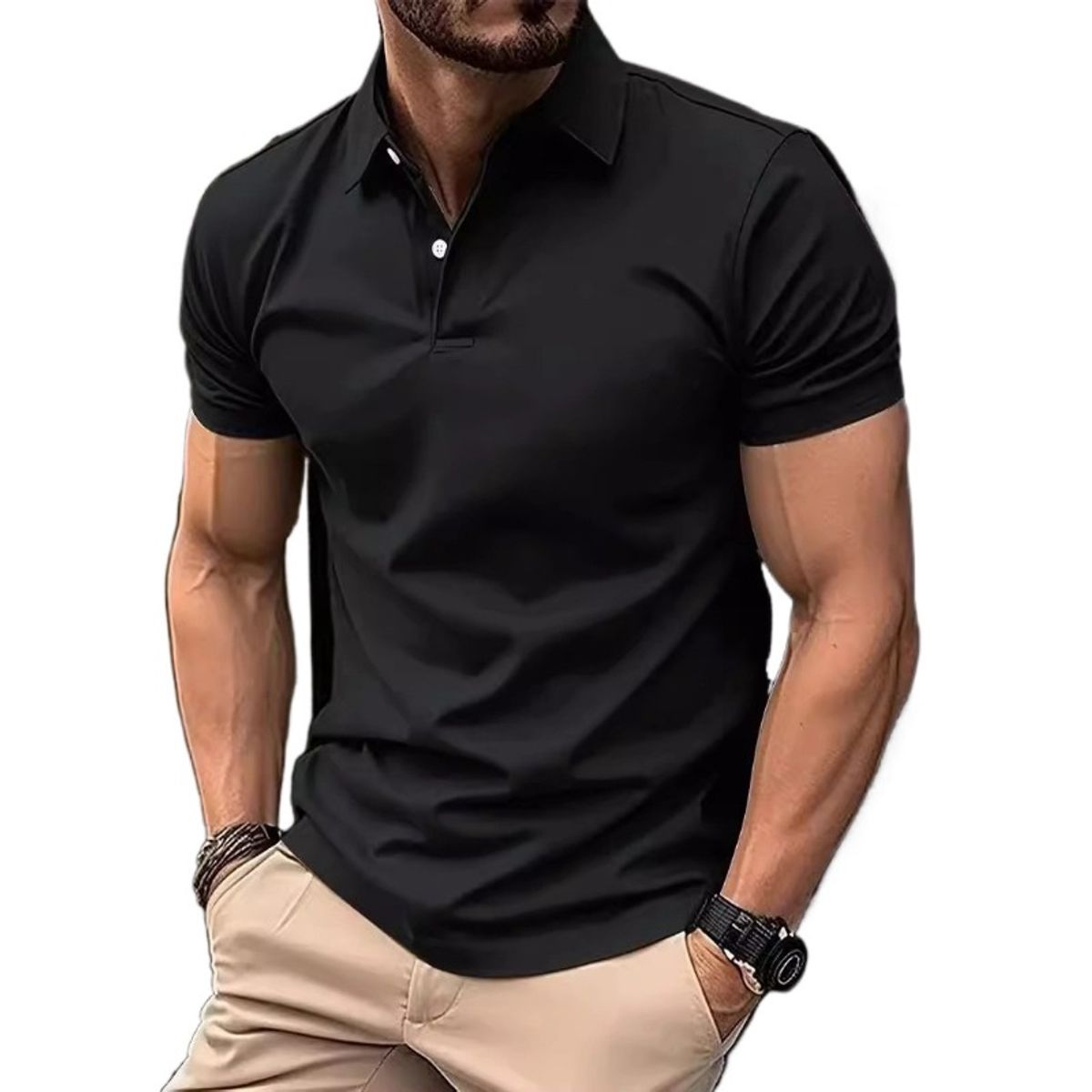 GIOIO - Playera Casual De Manga Corta Con Botones Para Hombre