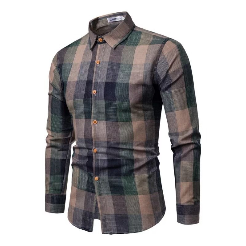 GIOIO - Camisa De Hombre A Cuadros Con Botones