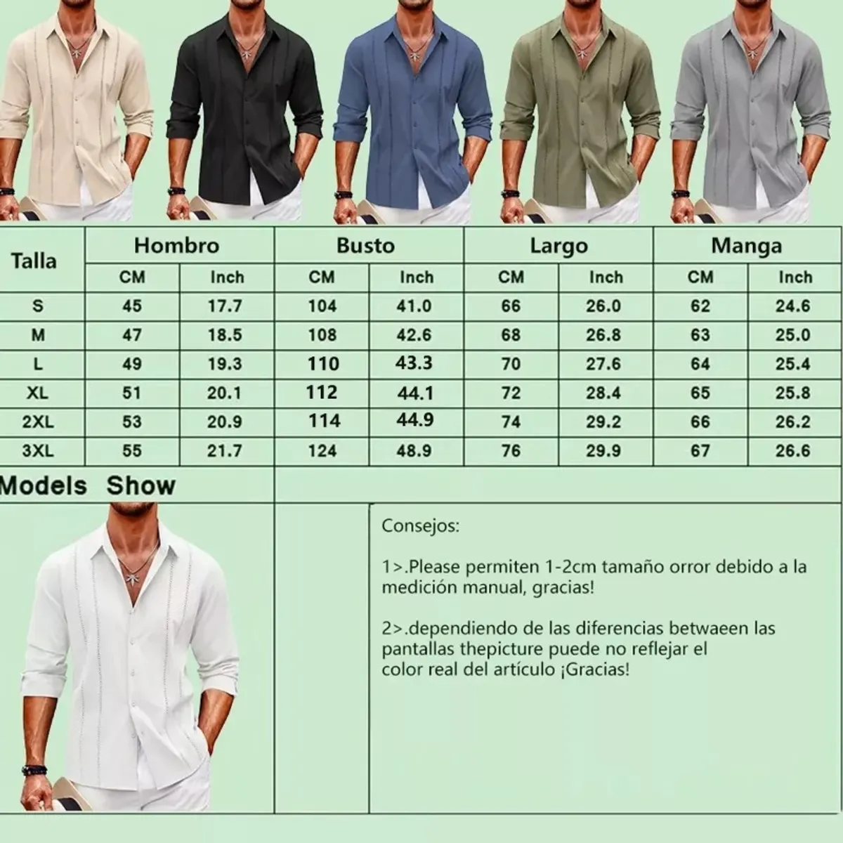 GIOIO - Playa De Guayabera Larga Cubana Camisas Casual Para Hombre