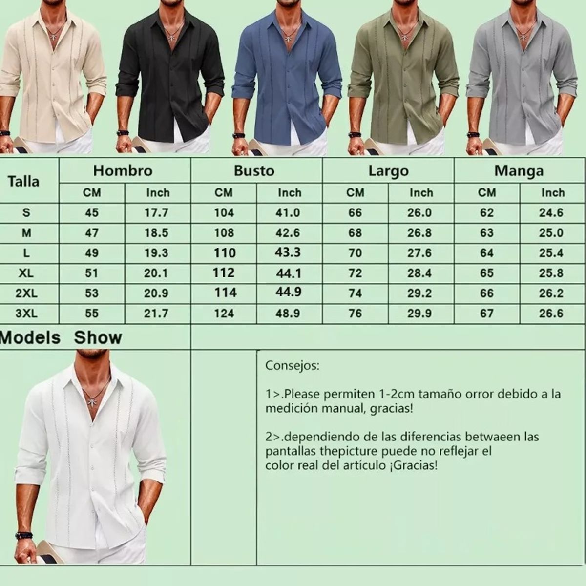 GIOIO - Playa De Guayabera Larga Cubana Camisas Casual Para Hombre