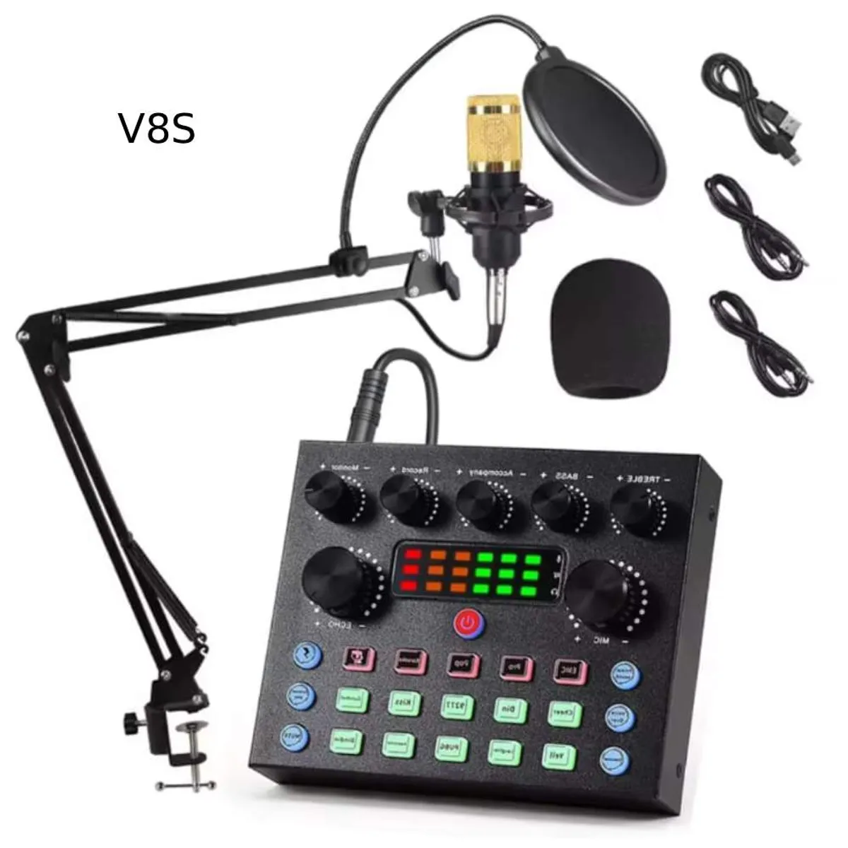 GENERICO - Micrófono Condensador Studio Pc Celular Tarjeta Sonido V8S