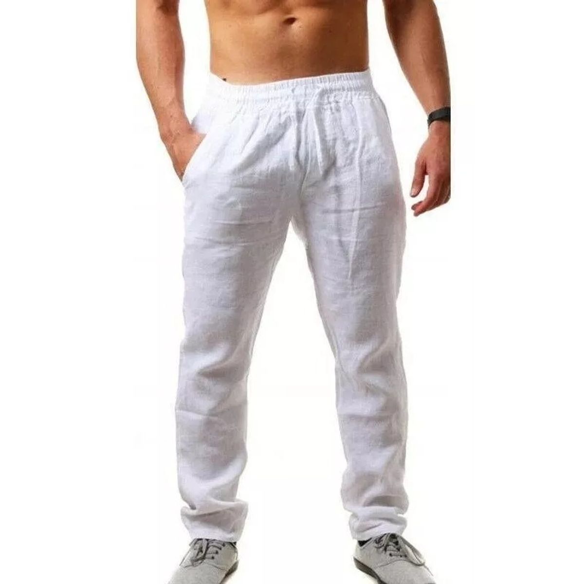 GIOIO - Pantalones Casuales De Lino De Algodón Para Hombres Playa