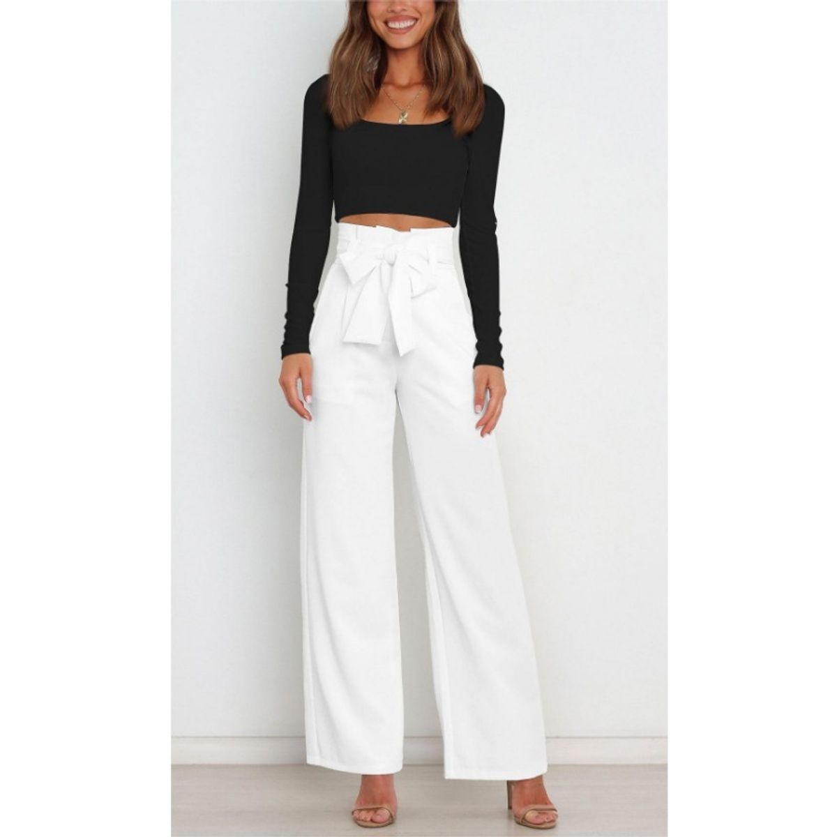 GIOIO - Pantalones Anchos Casuales De Color Liso Para Mujer