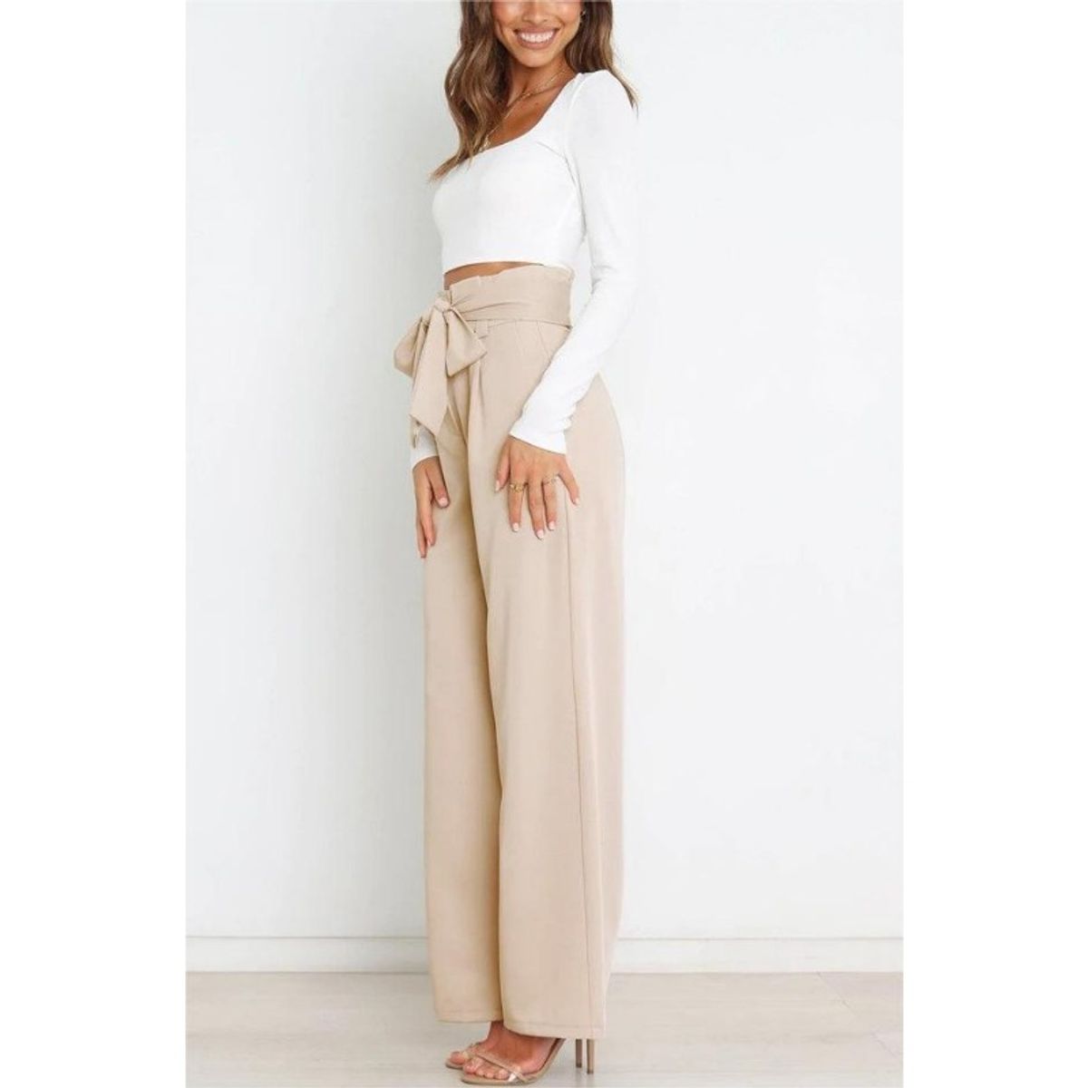 GIOIO - Pantalones Anchos Casuales De Color Liso Para Mujer