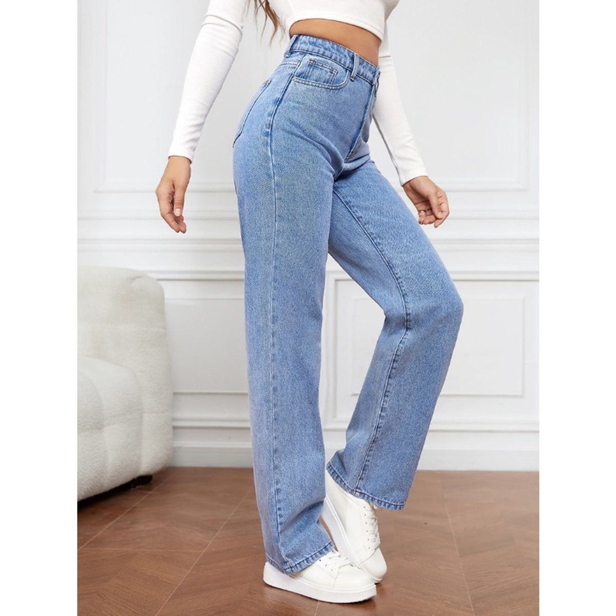 GIOIO - Pantalón Vaquero Mujer Elástico Lavado Recto Casual