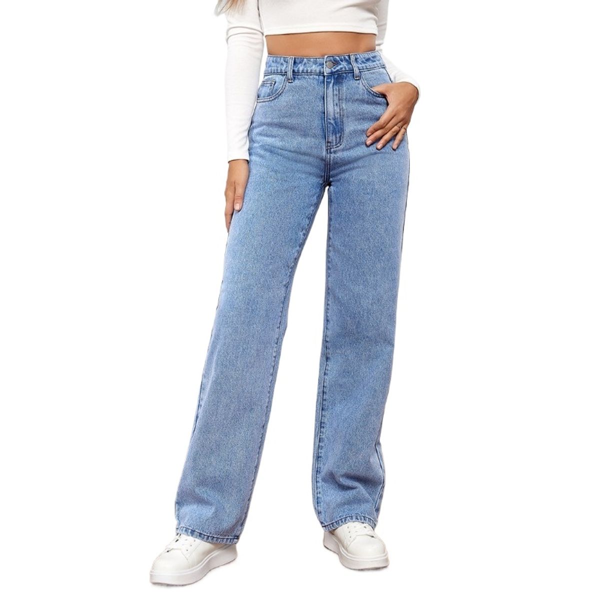 GIOIO - Pantalón Vaquero Mujer Elástico Lavado Recto Casual