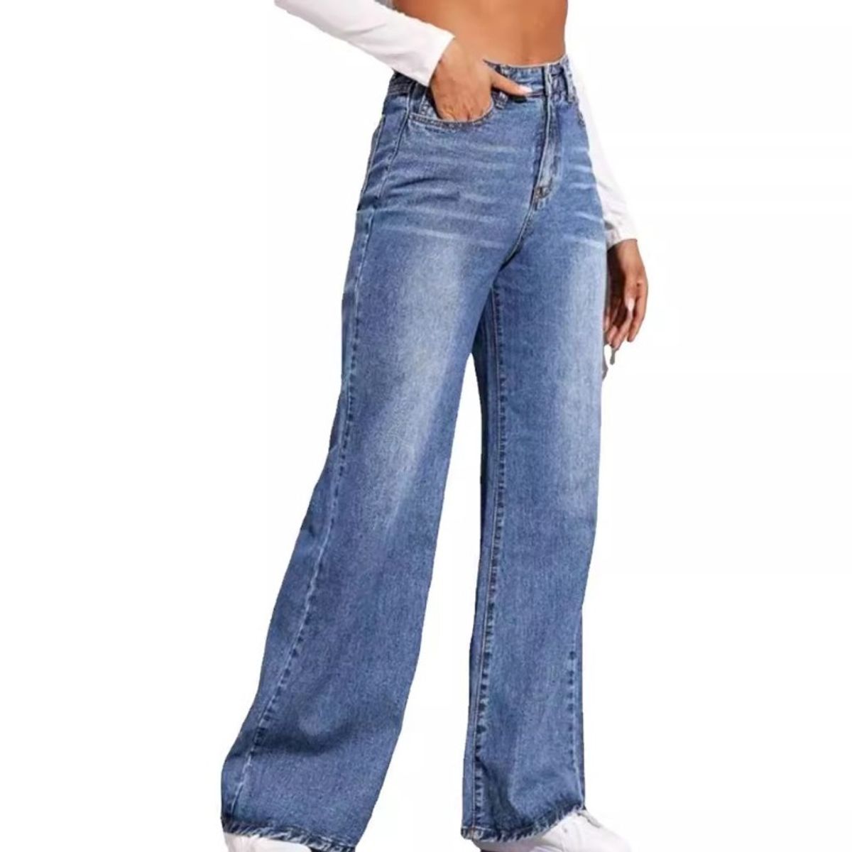 GIOIO - Pantalón Vaquero Mujer Tiro Alto Palazzo Lavado Degradado