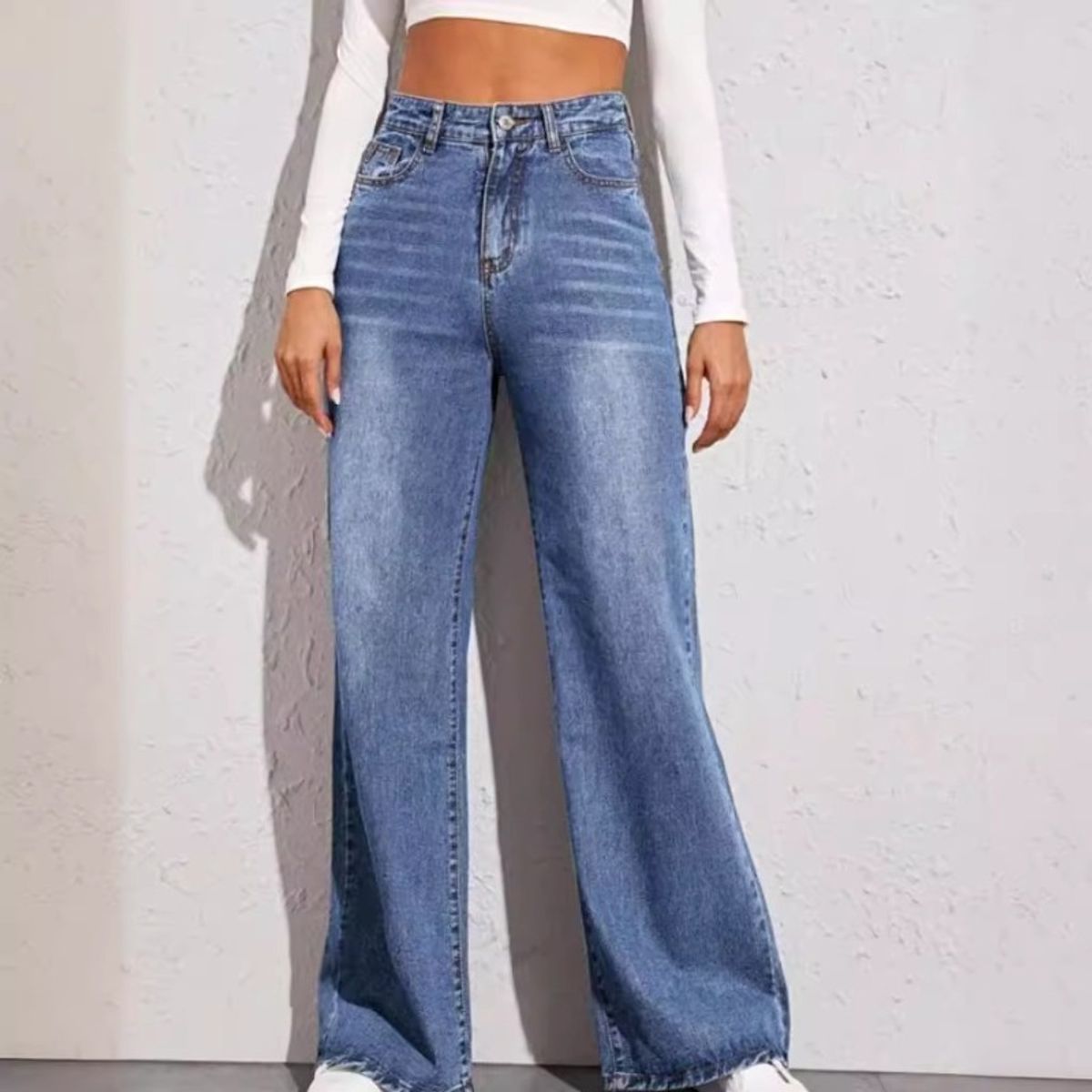 GIOIO - Pantalón Vaquero Mujer Tiro Alto Palazzo Lavado Degradado