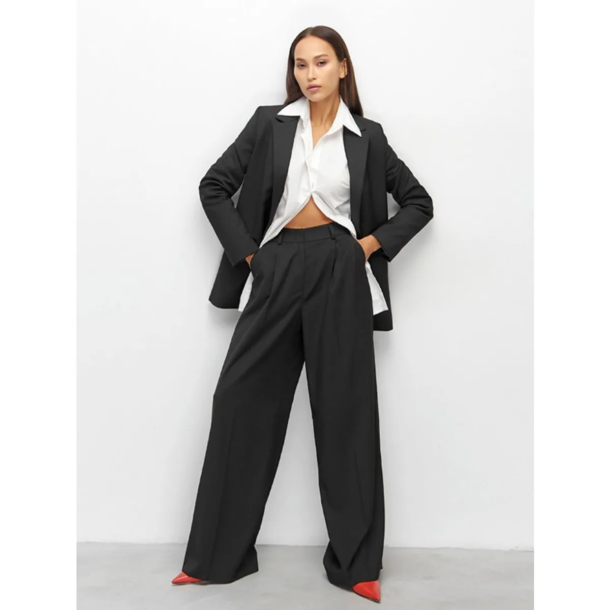 GIOIO - Pantalón Vestir Mujer Tiro Alto Fluido Casual Delgado