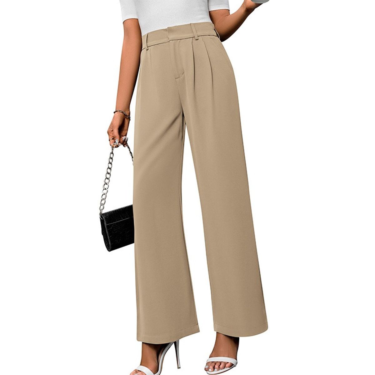 GIOIO - Pantalón Mujer Tiro Alto Palazzo Casual Oficina