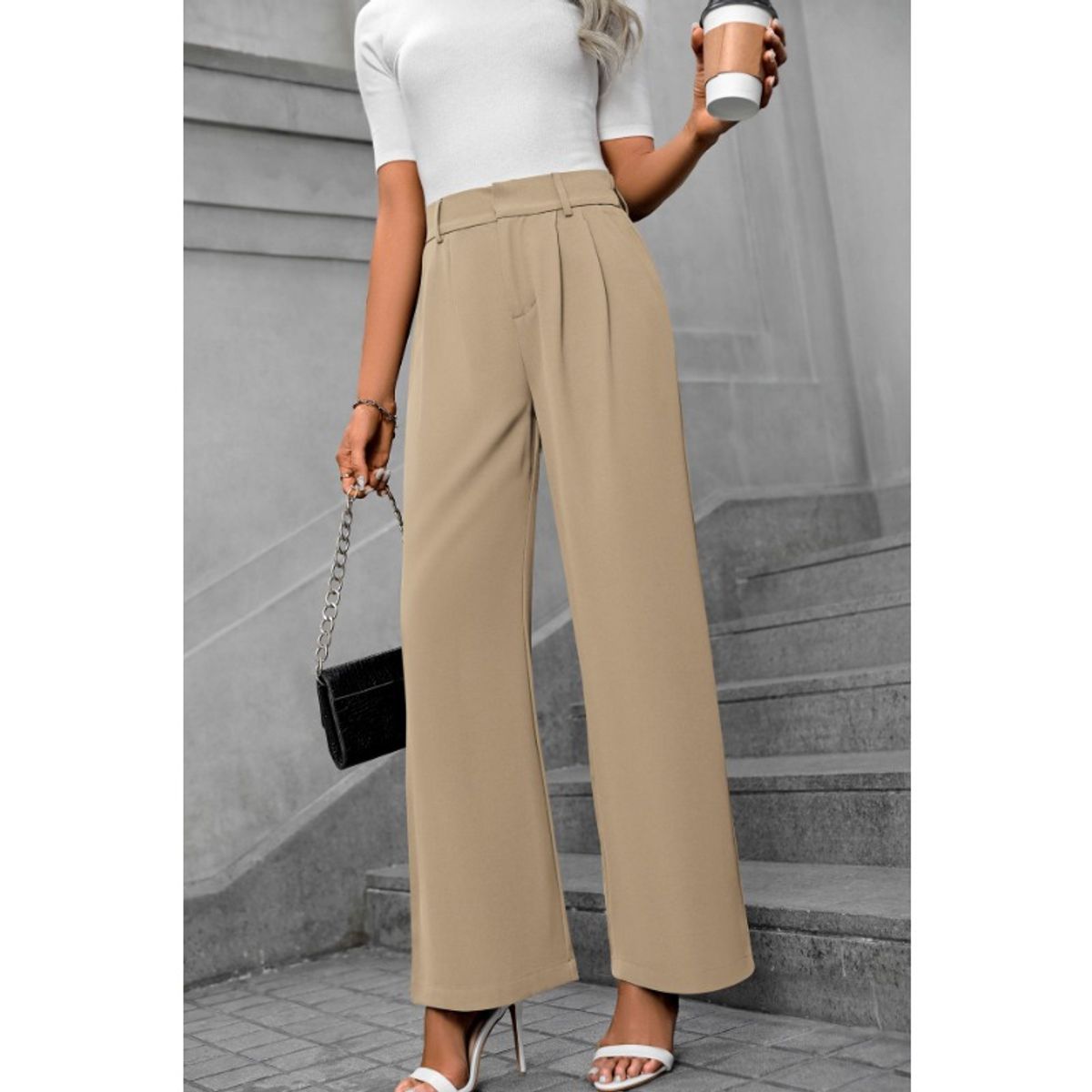 GIOIO - Pantalón Mujer Tiro Alto Palazzo Casual Oficina