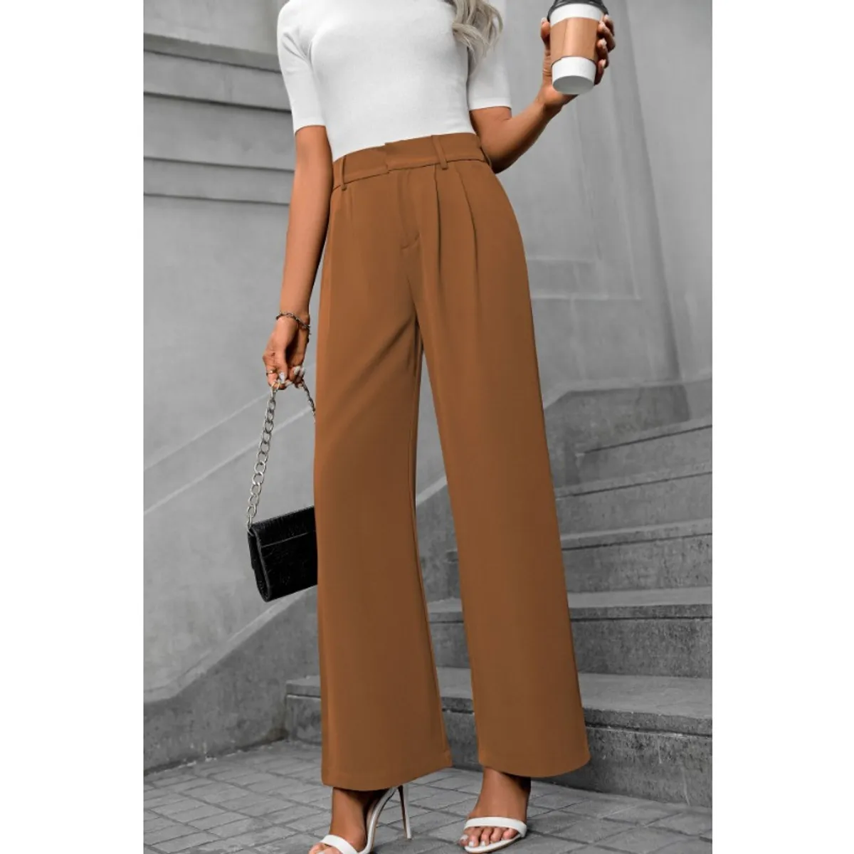 GIOIO - Pantalón Mujer Tiro Alto Palazzo Casual Oficina