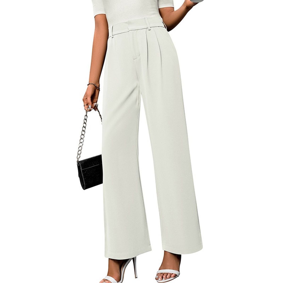 GIOIO - Pantalón Mujer Tiro Alto Palazzo Casual Oficina