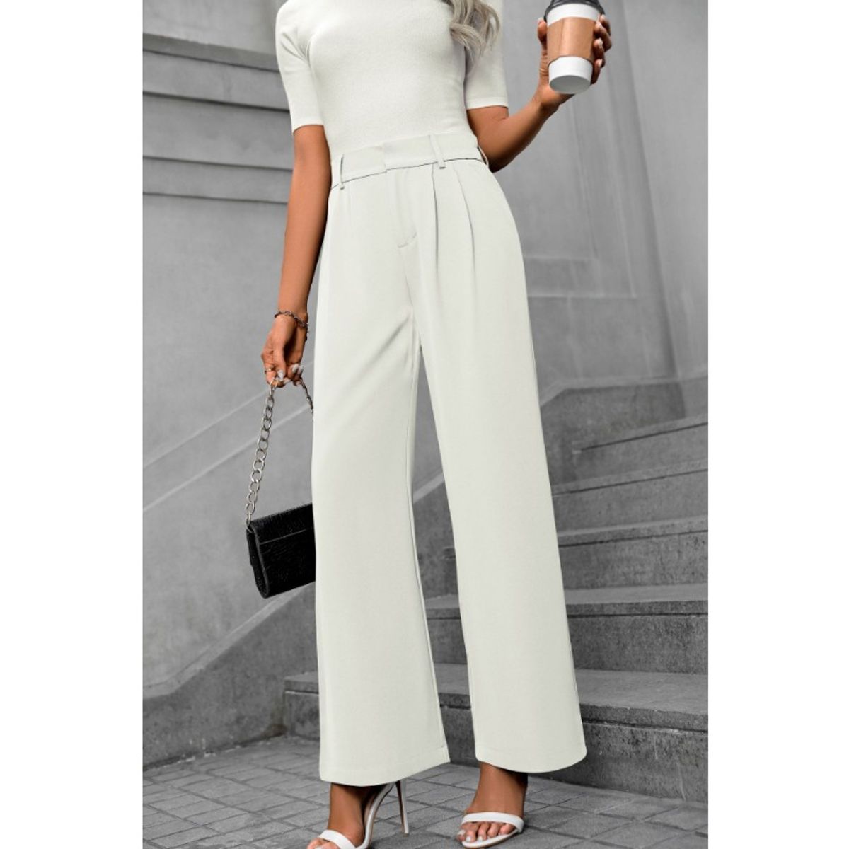 GIOIO - Pantalón Mujer Tiro Alto Palazzo Casual Oficina