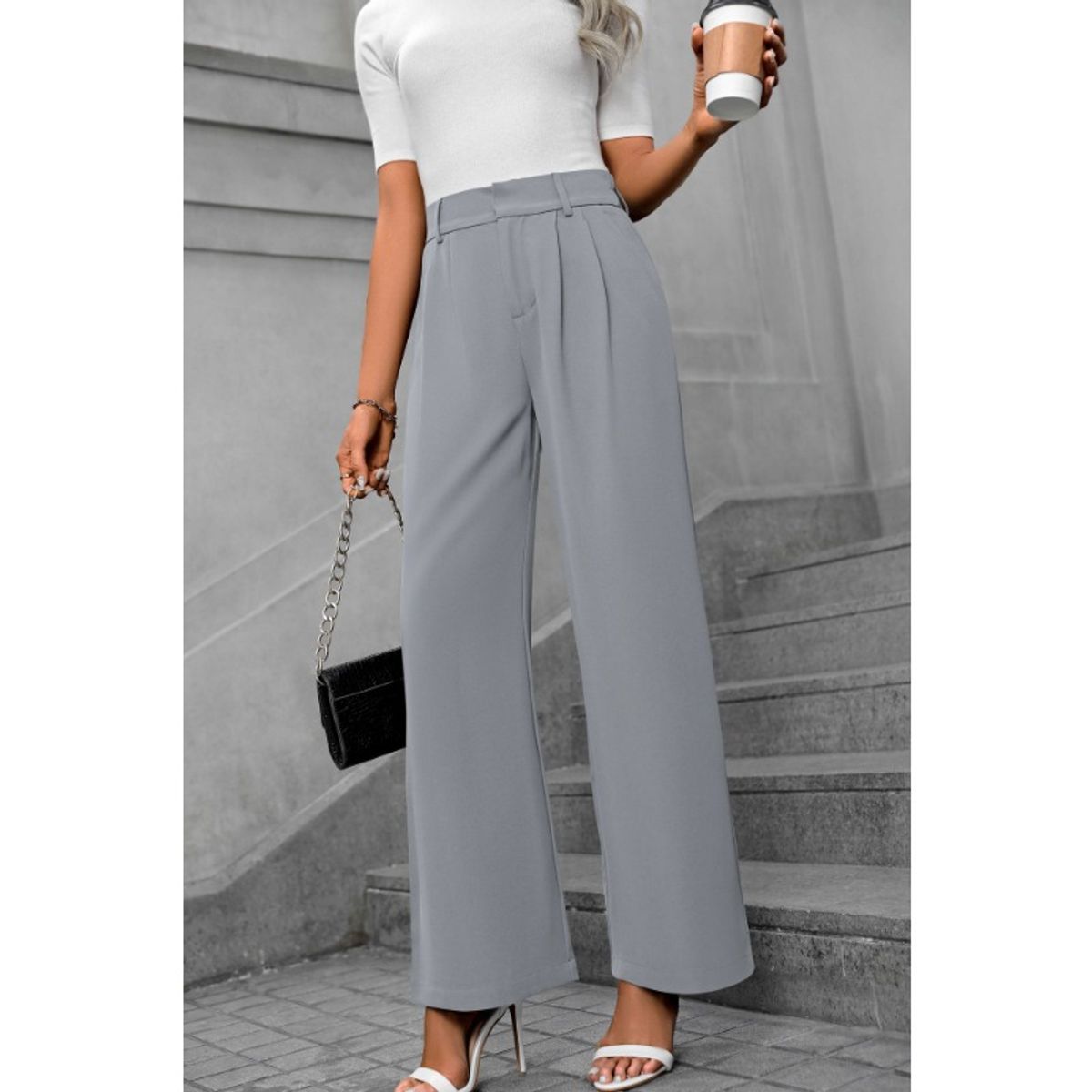 GIOIO - Pantalón Mujer Tiro Alto Palazzo Casual Oficina