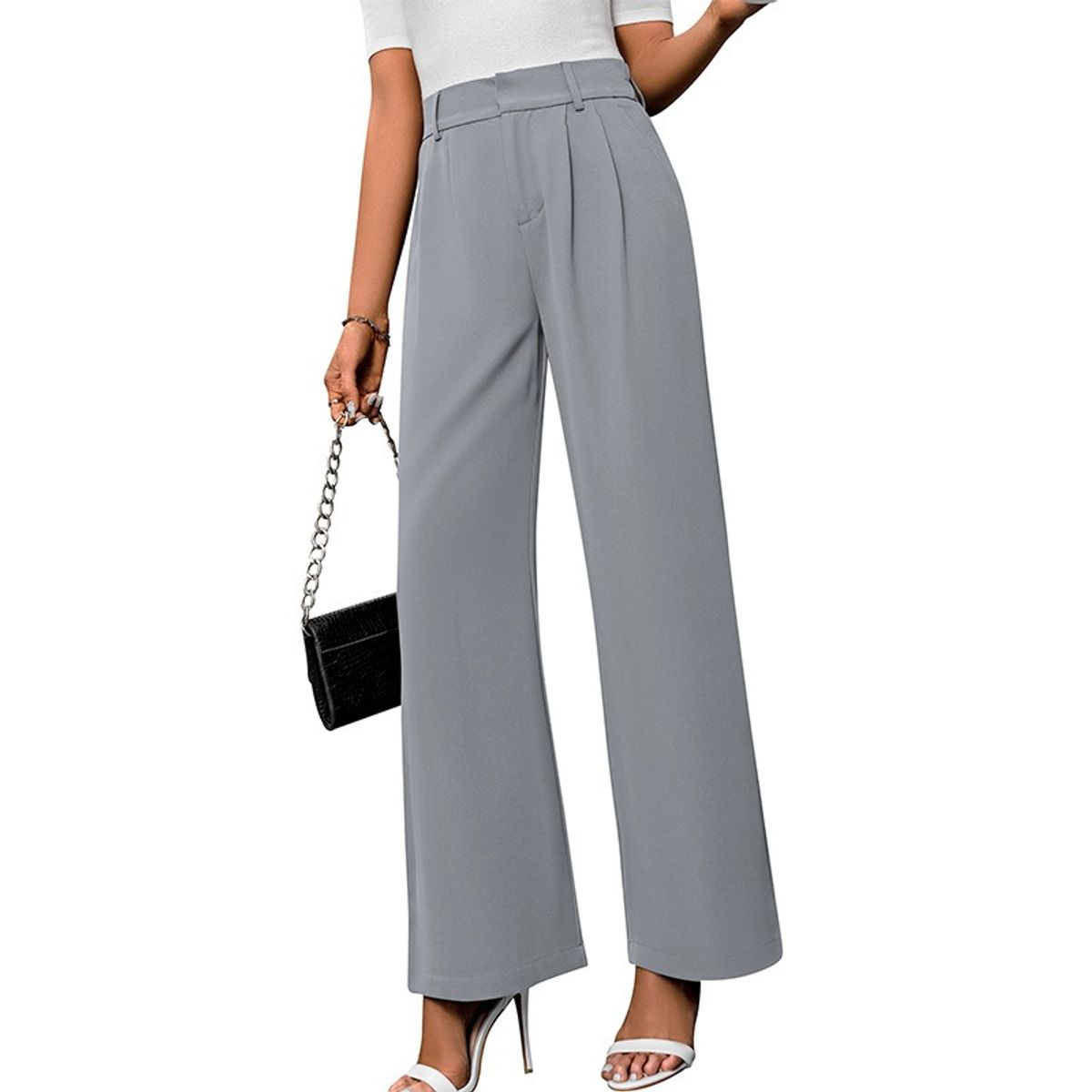 GIOIO - Pantalón Mujer Tiro Alto Palazzo Casual Oficina