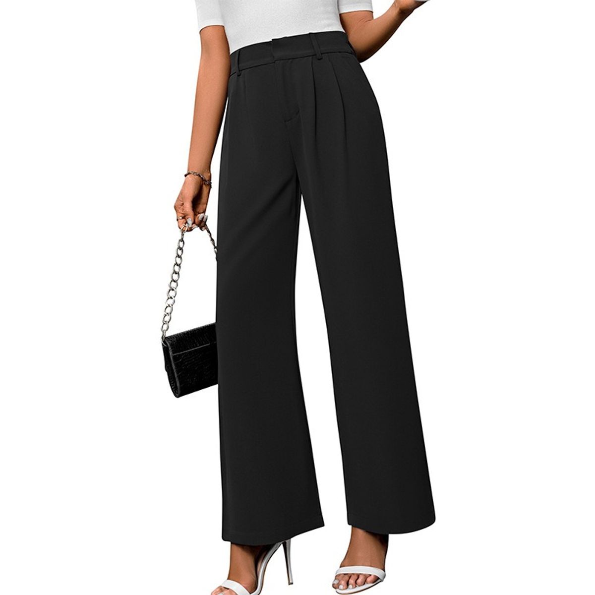 GIOIO - Pantalón Mujer Tiro Alto Palazzo Casual Oficina