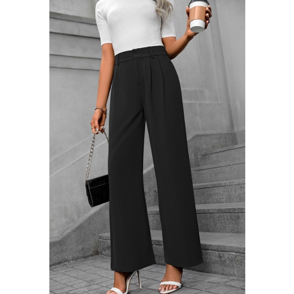 GIOIO - Pantalón Mujer Tiro Alto Palazzo Casual Oficina