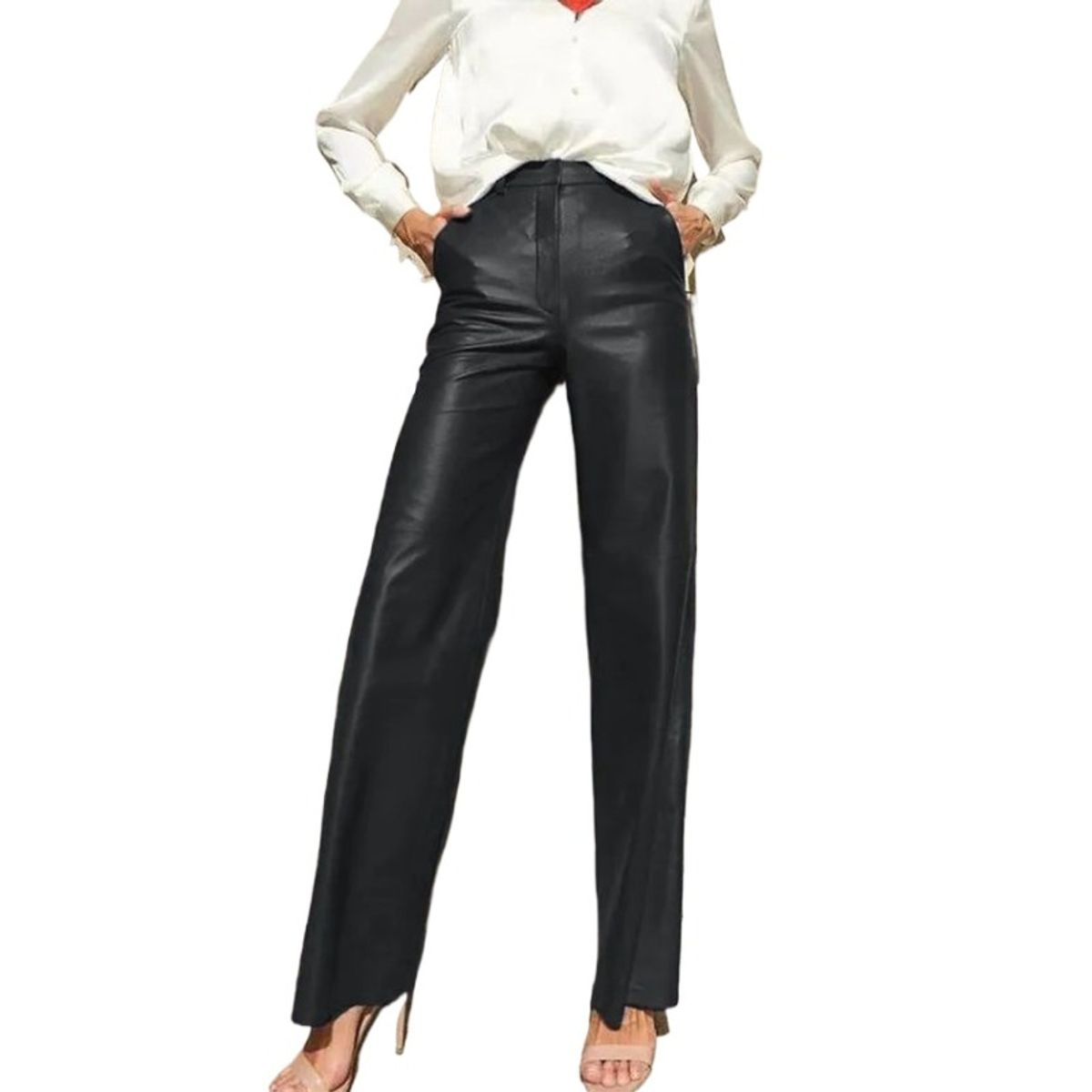 GIOIO - Pantalón recto levanta cola PU talle medio-alto casual