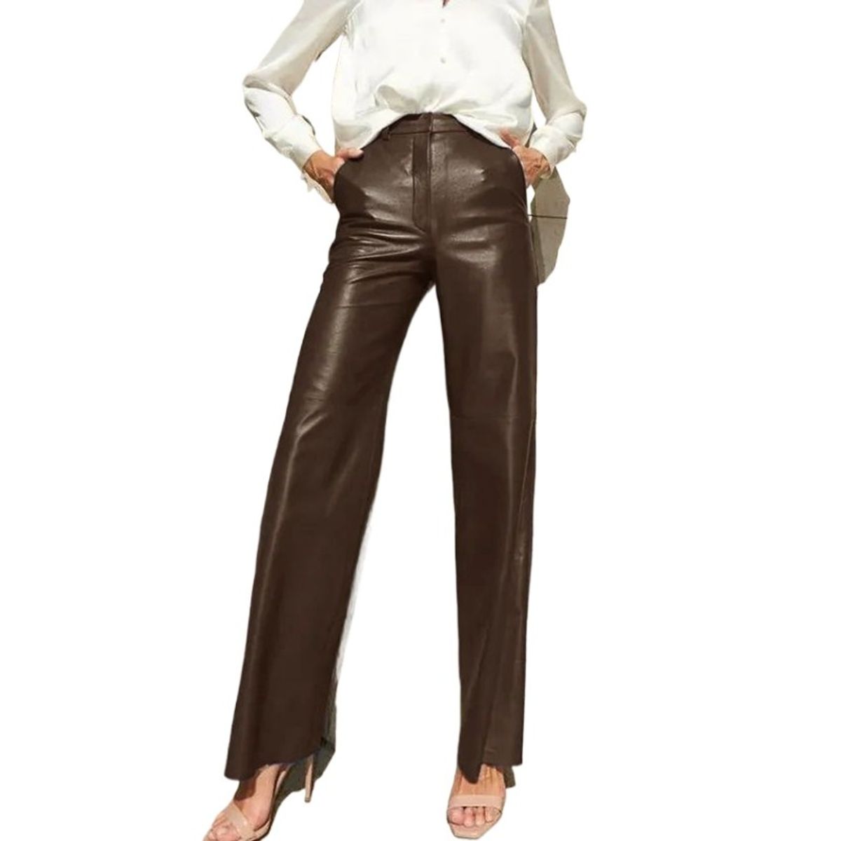 GIOIO - Pantalón recto levanta cola PU talle medio-alto casual