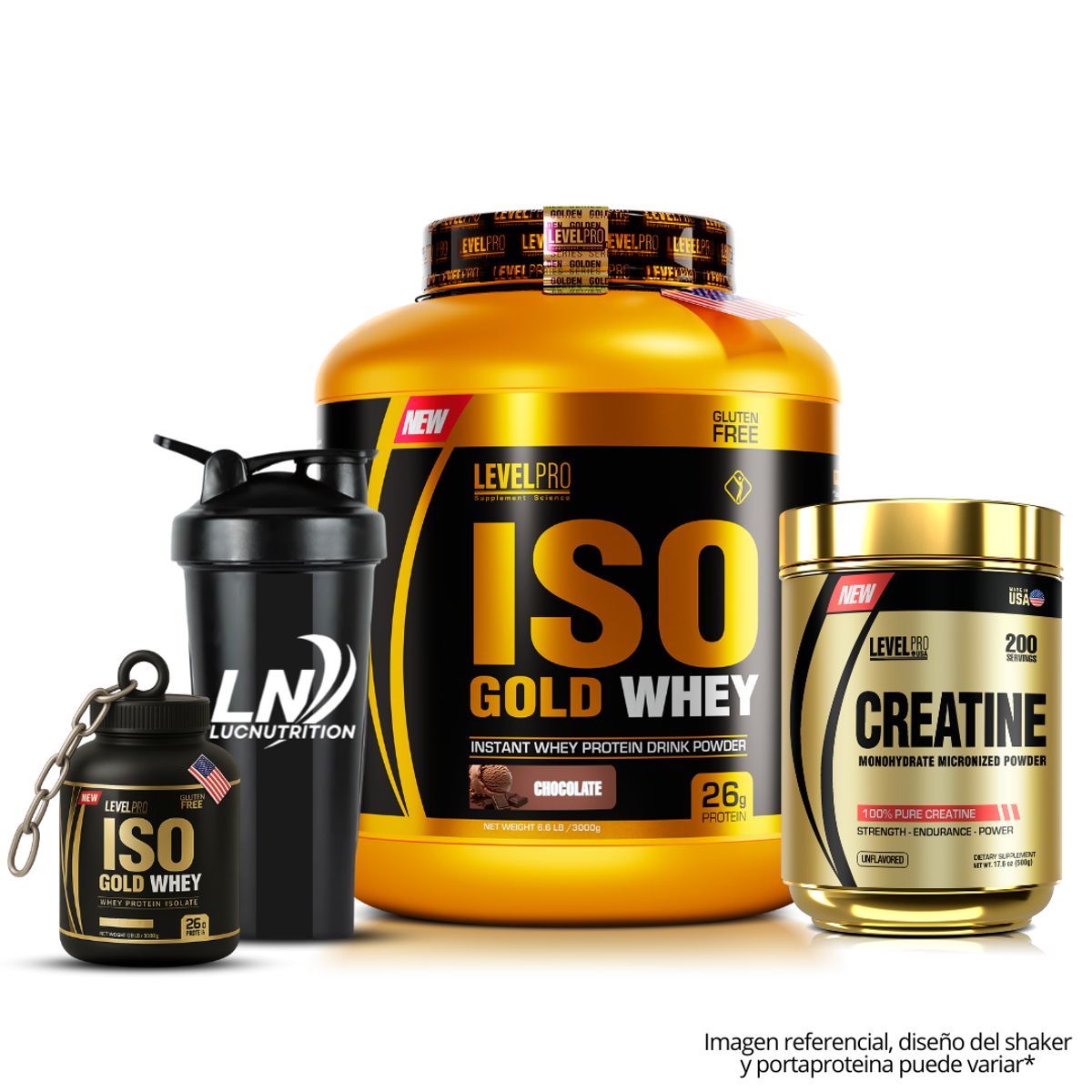 LEVEL PRO - Iso Gold Whey 3 kg vainilla creatina level pro 500 g shaker + porta
