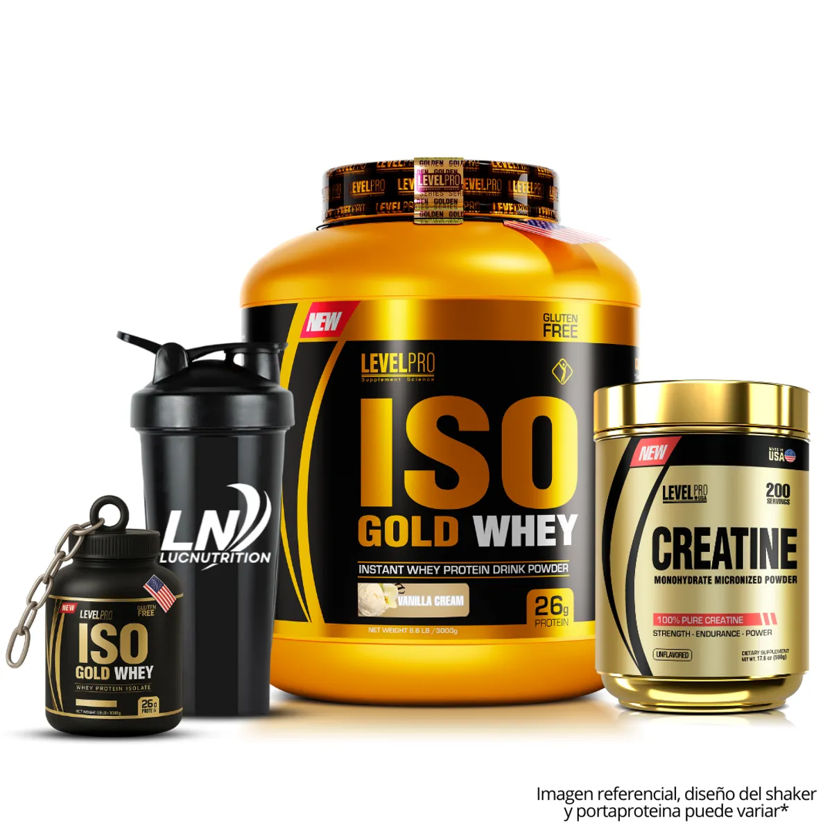 LEVEL PRO - Iso Gold Whey 3 kg vainilla creatina level pro 500 g shaker + porta